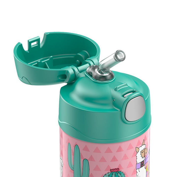 Thermos® 12oz FUNtainer® cooler bag in Default Title — close-up of push-button straw lid