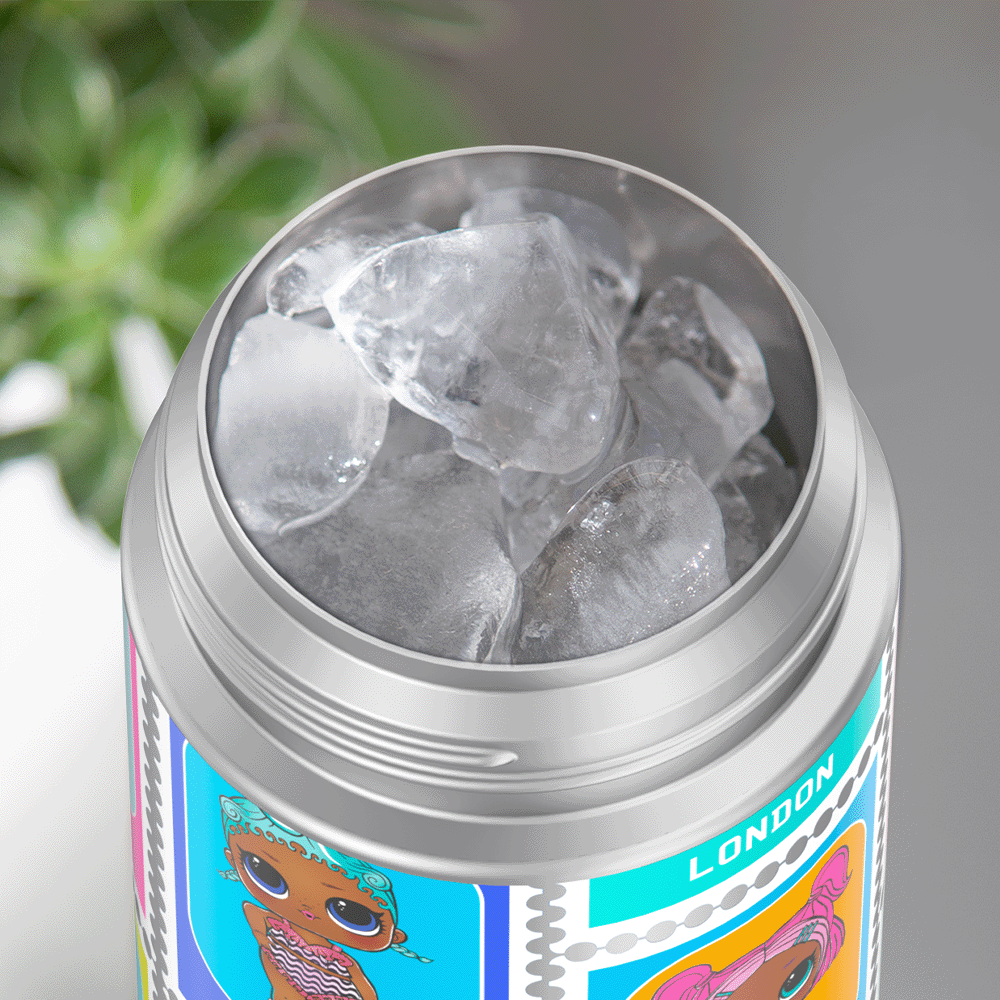 Thermos® 12oz FUNtainer® water bottle in Default Title — shown filled with ice, demonstrating insulation