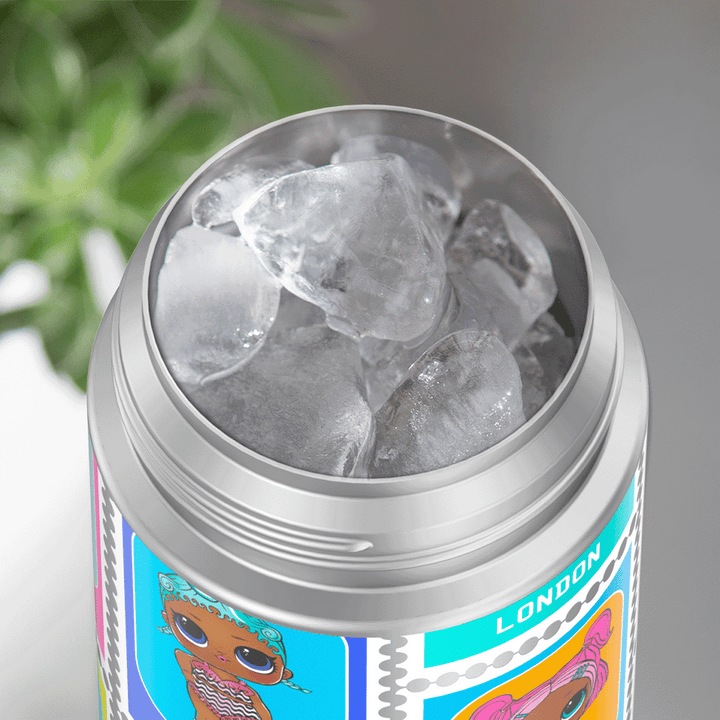 Thermos® 12oz FUNtainer® water bottle in Default Title — shown filled with ice, demonstrating insulation