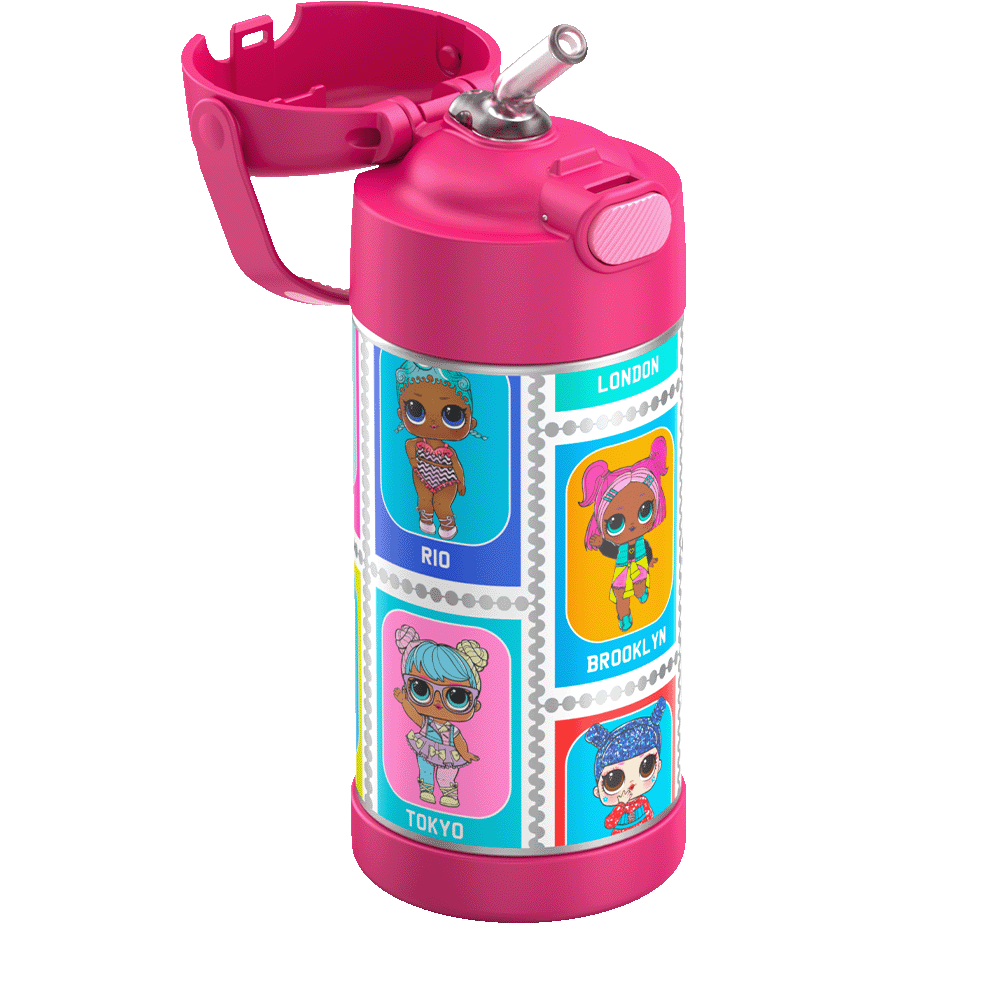 Thermos® 12oz FUNtainer® water bottle in Default Title — close-up of push-button straw lid