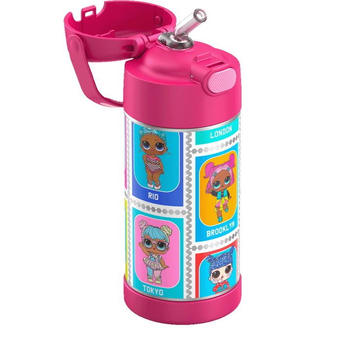 Thermos® 12oz FUNtainer® water bottle in Default Title — close-up of push-button straw lid