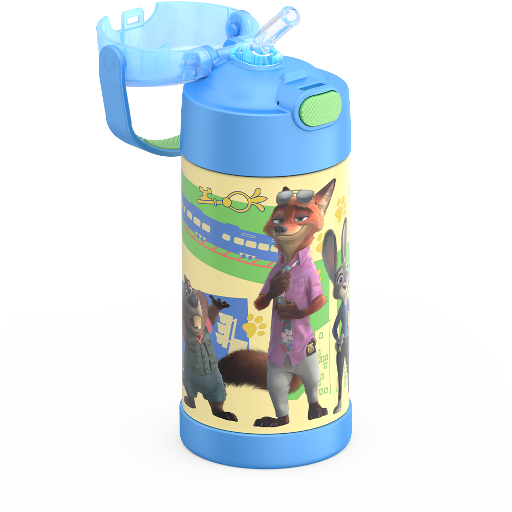 Thermos® 12oz FUNtainer® water bottle in Default Title — close-up of push-button straw lid