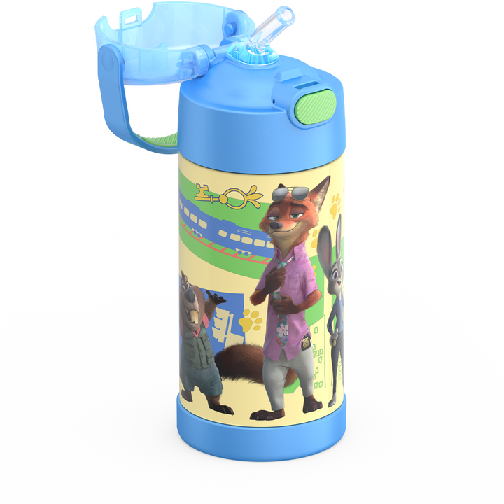 Thermos® 12oz FUNtainer® water bottle in Default Title — close-up of push-button straw lid
