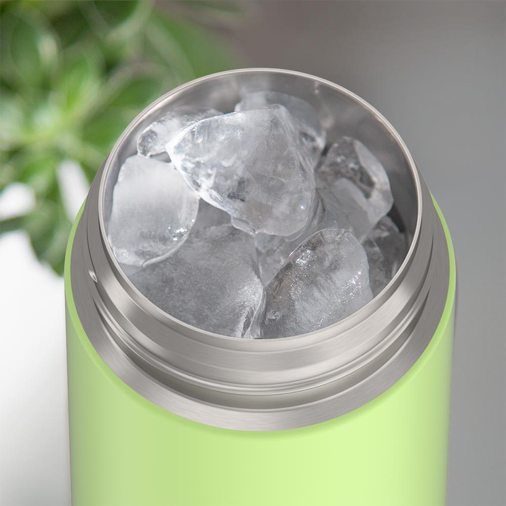 Thermos® 16oz FUNtainer® water bottle in Lightning Bolt Girl — shown filled with ice, demonstrating insulation