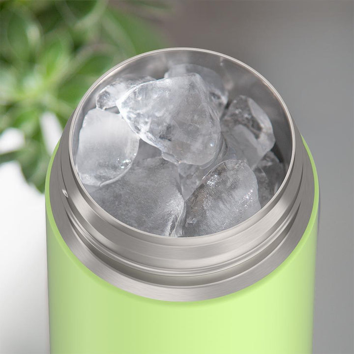 Thermos® 16oz FUNtainer® water bottle in Lightning Bolt Girl — shown filled with ice, demonstrating insulation