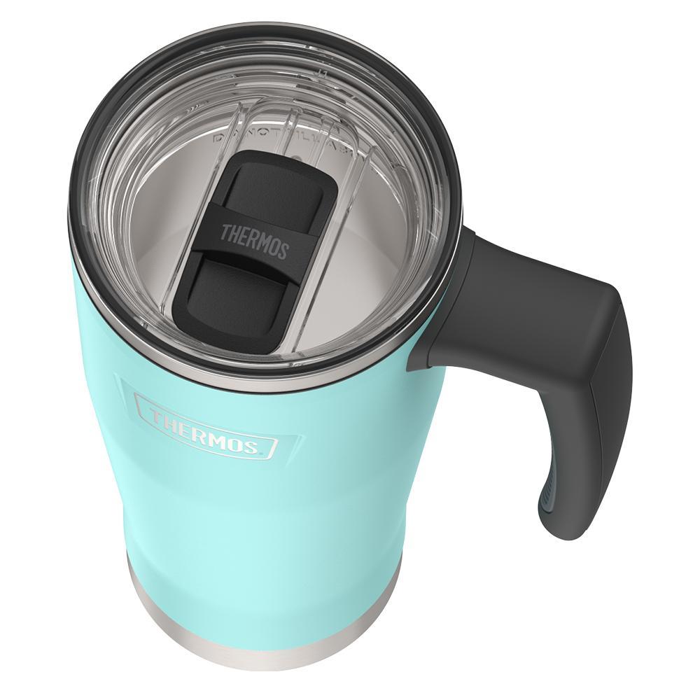 Thermos® 18oz Icon™ mug in Sea Green — close-up of lid mechanism