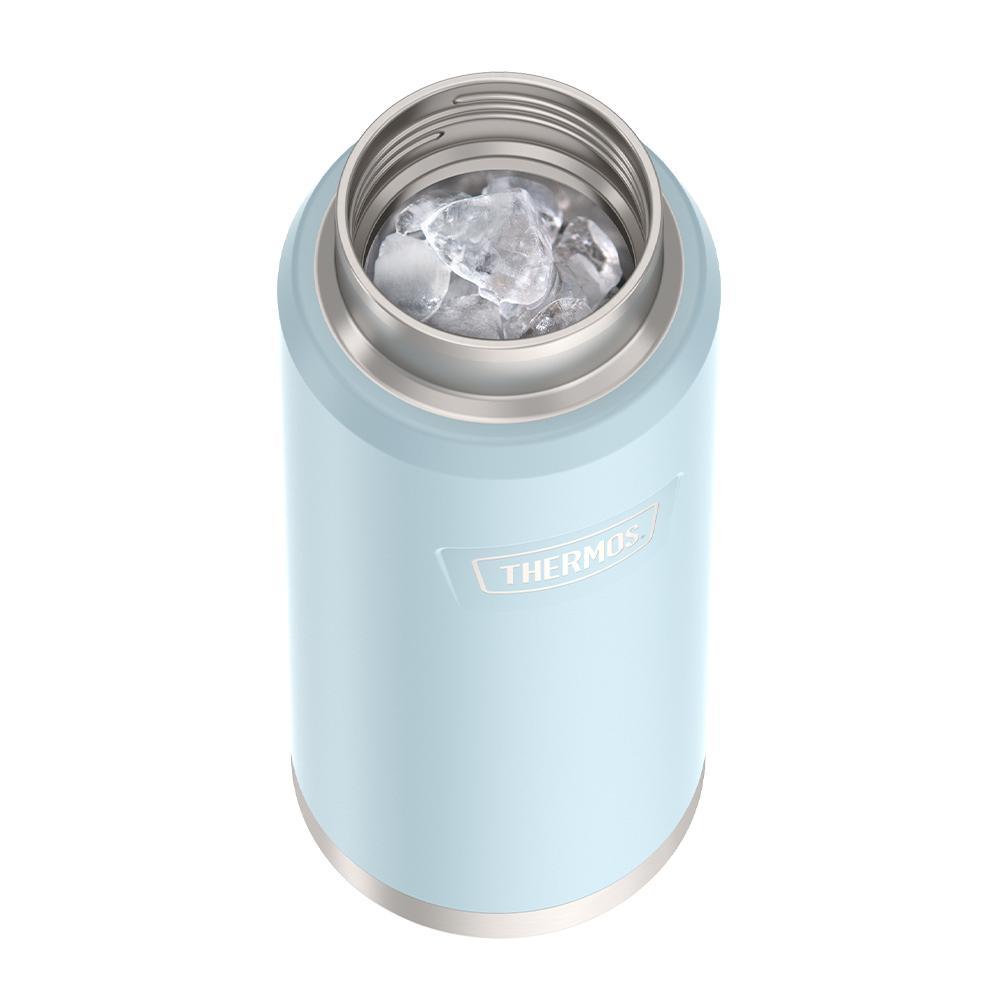 Thermos® 40oz Icon™ beverage bottle in Matte Stainless Steel — shown filled with ice, demonstrating insulation