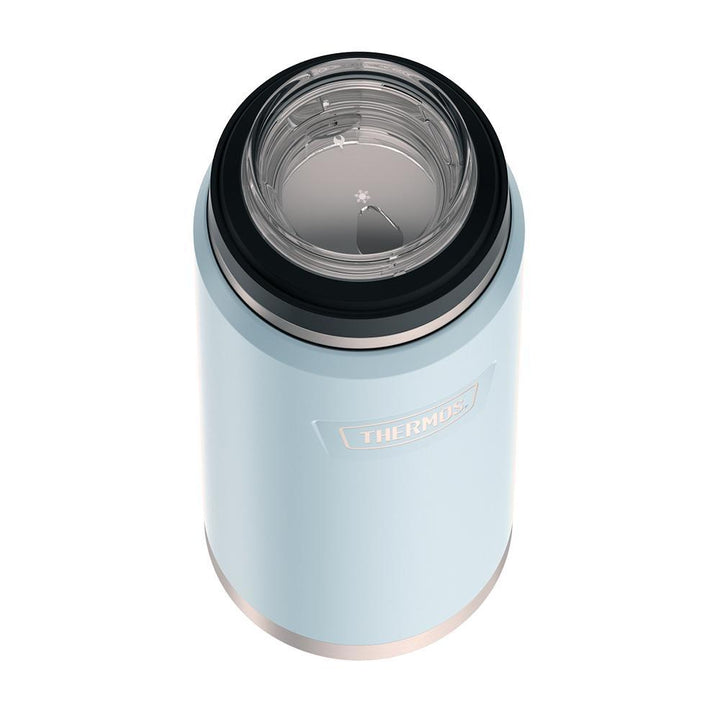 Thermos® 40oz Icon™ beverage bottle in Matte Stainless Steel — close-up of lid mechanism