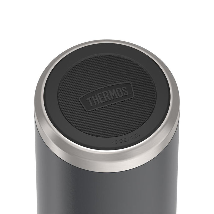 Thermos® 40oz Icon™ beverage bottle in Matte Stainless Steel — base showing Griptec™ non-slip base