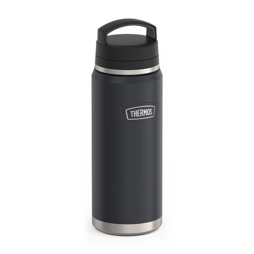 Thermos® 40oz Icon™ beverage bottle in Matte Stainless Steel — angled view showing full profile