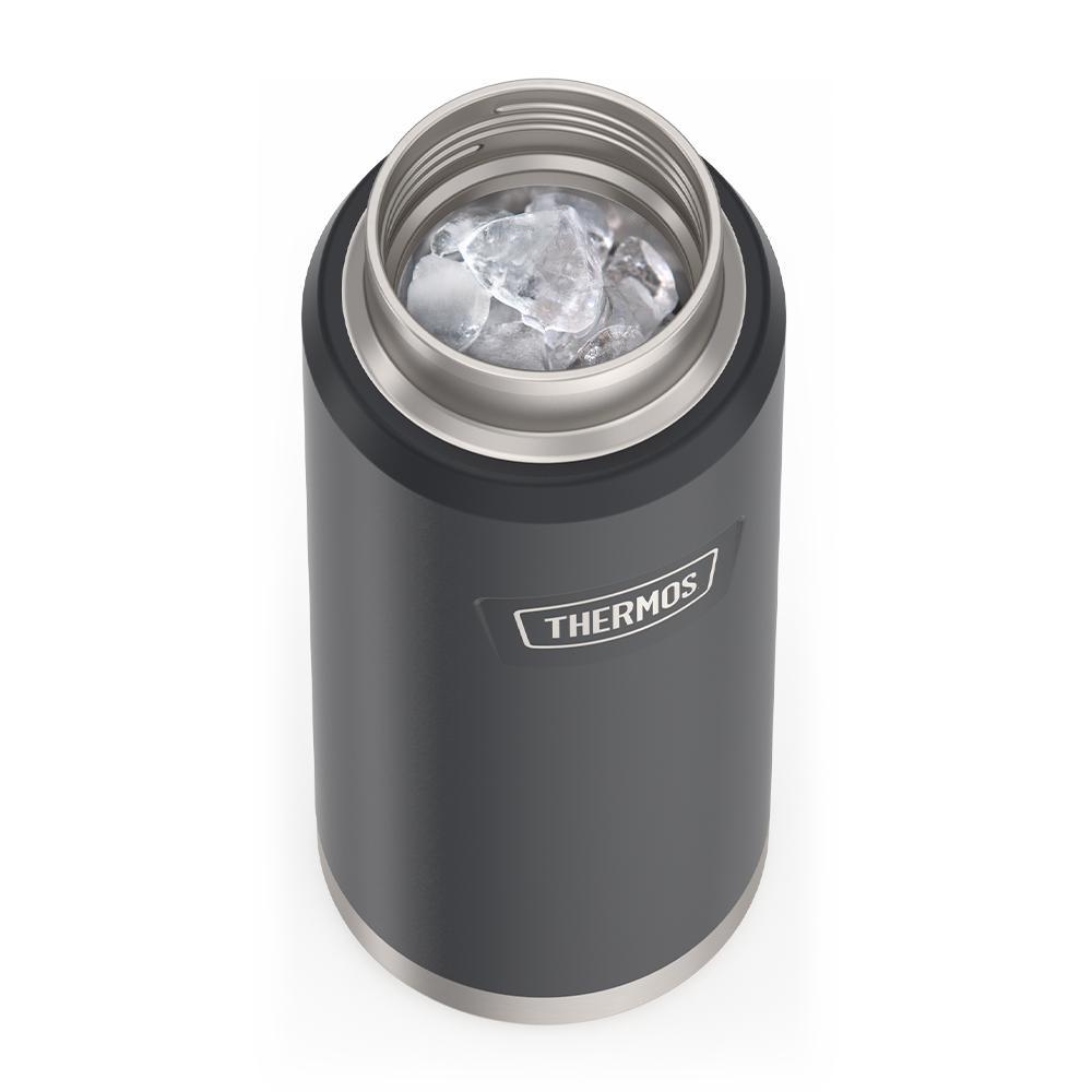Thermos® 40oz Icon™ beverage bottle in Matte Stainless Steel — shown filled with ice, demonstrating insulation