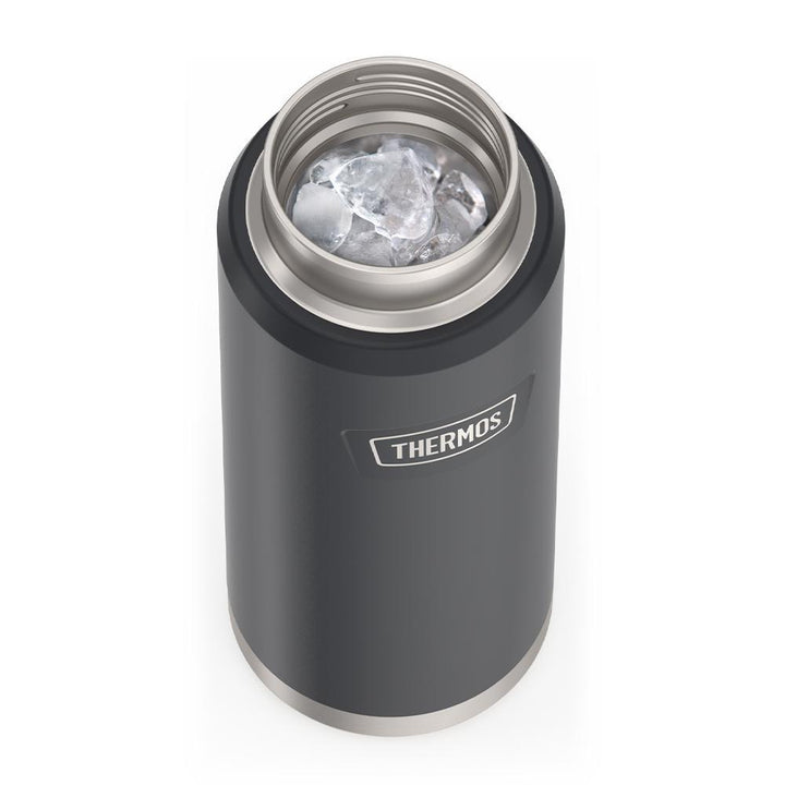 Thermos® 40oz Icon™ beverage bottle in Matte Stainless Steel — shown filled with ice, demonstrating insulation