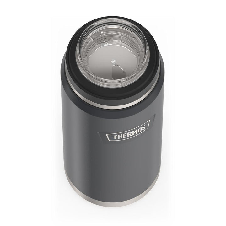 Thermos® 40oz Icon™ beverage bottle in Matte Stainless Steel — close-up of lid mechanism
