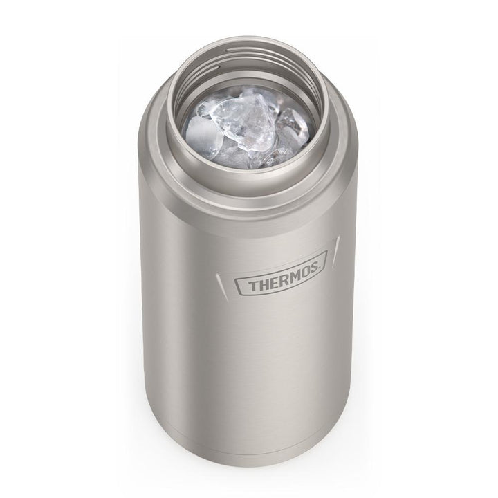 Thermos® 40oz Icon™ beverage bottle in Matte Stainless Steel — shown filled with ice, demonstrating insulation