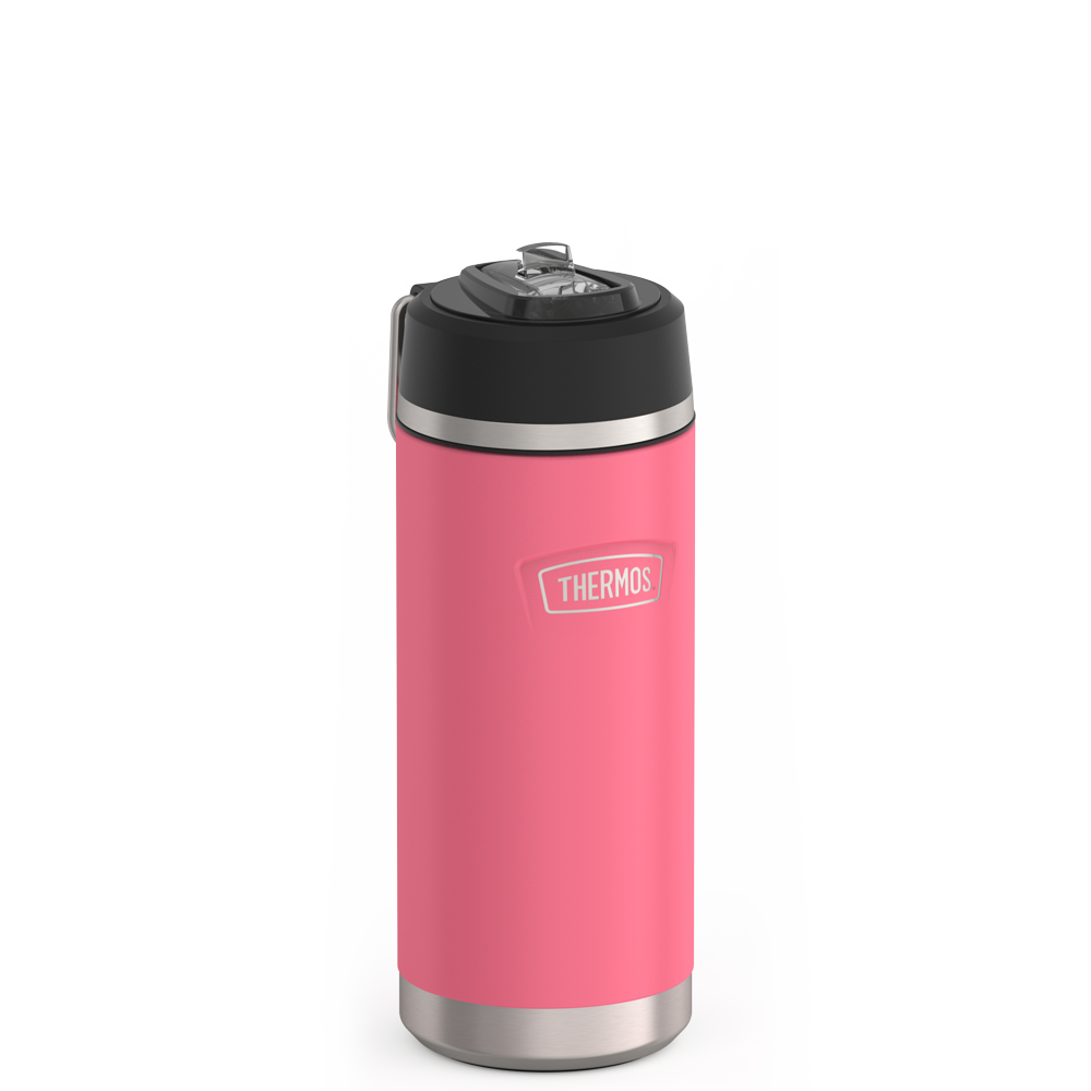 Thermos® 18oz Icon™ water bottle in Matte Stainless Steel — angled view showing full profile