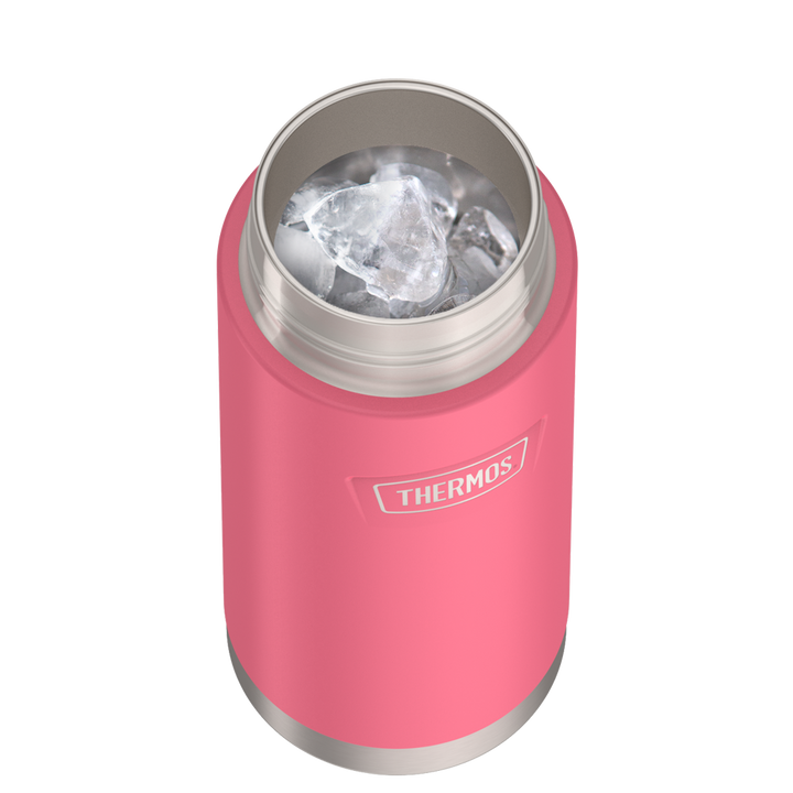 Thermos® 18oz Icon™ water bottle in Orange — shown filled with ice, demonstrating insulation