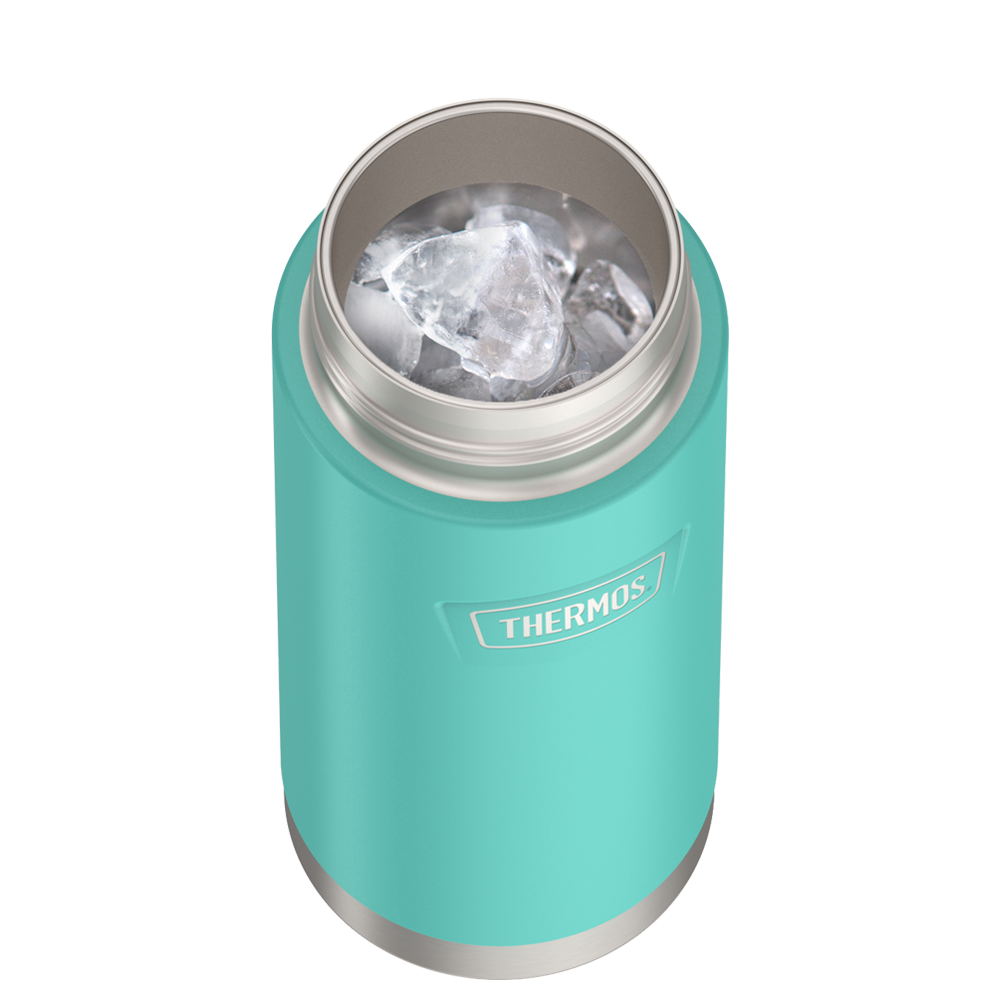 Thermos® 18oz Icon™ water bottle in Granite — shown filled with ice, demonstrating insulation