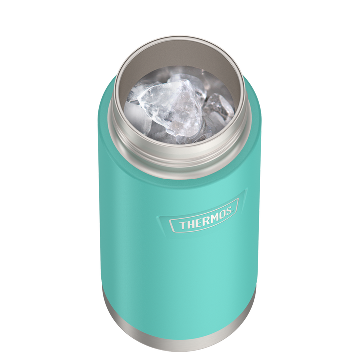 Thermos® 18oz Icon™ water bottle in Granite — shown filled with ice, demonstrating insulation