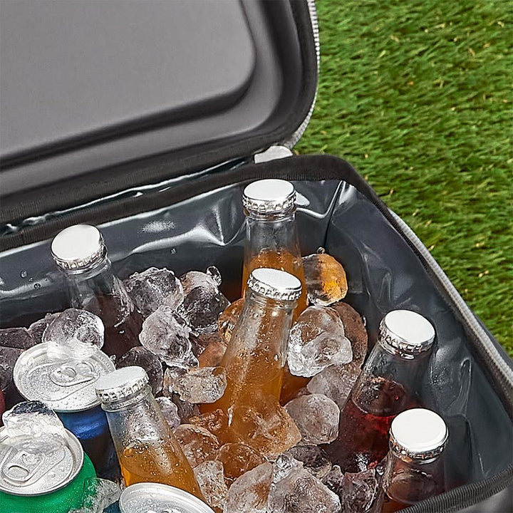 Thermos® Icon™ cooler bag in Glacier — shown filled with ice, demonstrating insulation