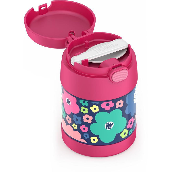 Thermos® 10oz FUNtainer® food jar in Rainbow Dreams — close-up of lid mechanism