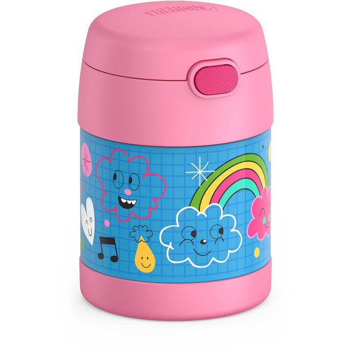 Thermos® 10oz FUNtainer® food jar in Rainbow Dreams — angled view showing full profile