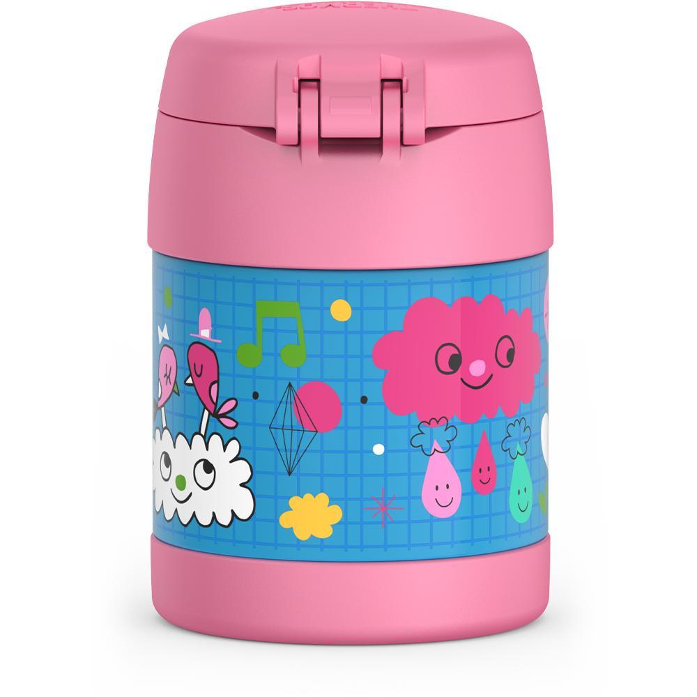 Thermos® 10oz FUNtainer® food jar in Rainbow Dreams — back view showing handle and base