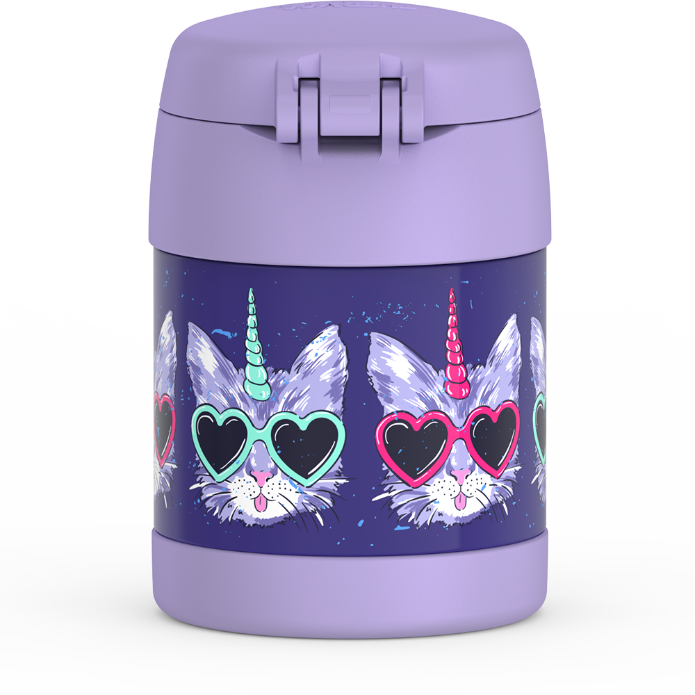 Thermos® 10oz FUNtainer® food jar in Rainbow Dreams — back view showing handle and base