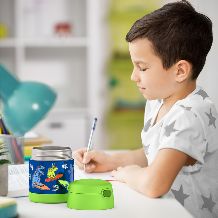 Thermos® 10oz FUNtainer® food jar in Rainbow Dreams — lifestyle photo in use
