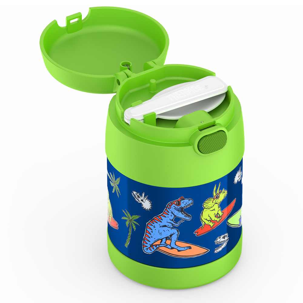 Thermos® 10oz FUNtainer® food jar in Rainbow Dreams — close-up of lid mechanism