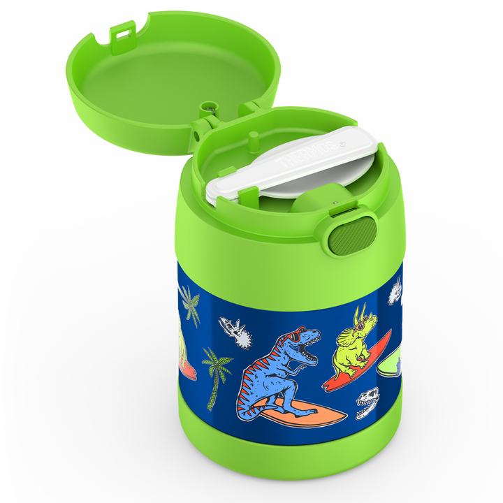 Thermos® 10oz FUNtainer® food jar in Rainbow Dreams — close-up of lid mechanism