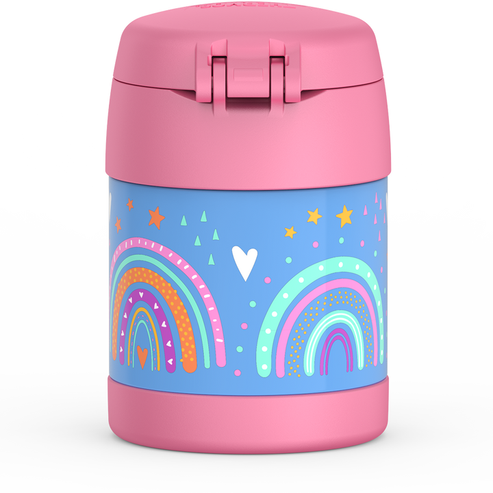 Thermos® 10oz FUNtainer® food jar in Rainbow Dreams — back view showing handle and base