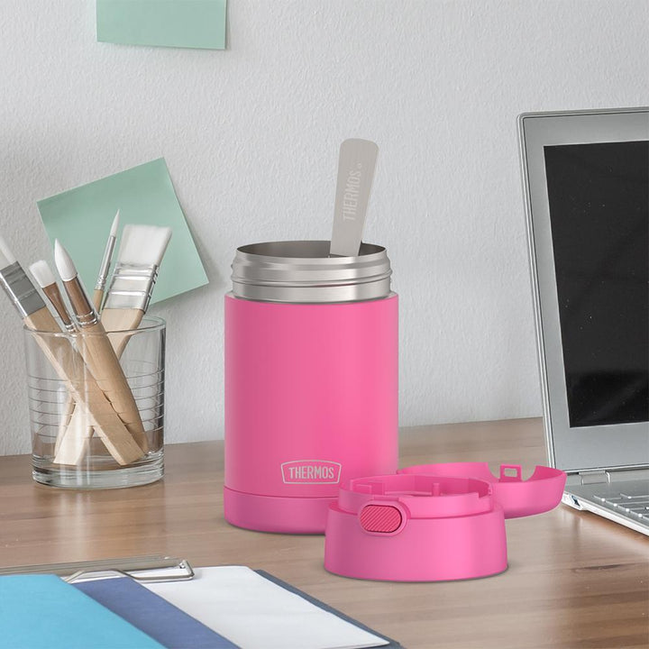 Thermos® 16oz FUNtainer® food jar in Neon Pink — lifestyle photo in use
