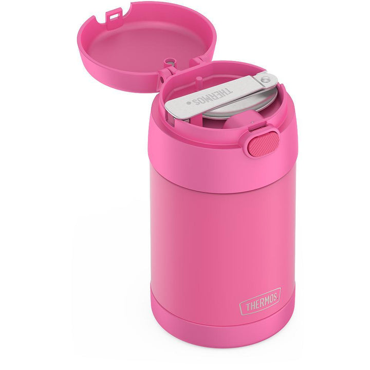 Thermos® 16oz FUNtainer® food jar in Neon Pink — close-up of lid mechanism