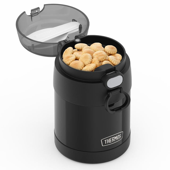 Thermos® 10oz FUNtainer® food jar in Navy — close-up of lid mechanism
