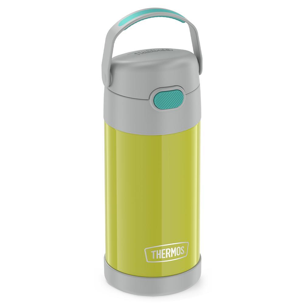 Thermos® 12oz FUNtainer® water bottle in Yellow/Green — angled view showing full profile