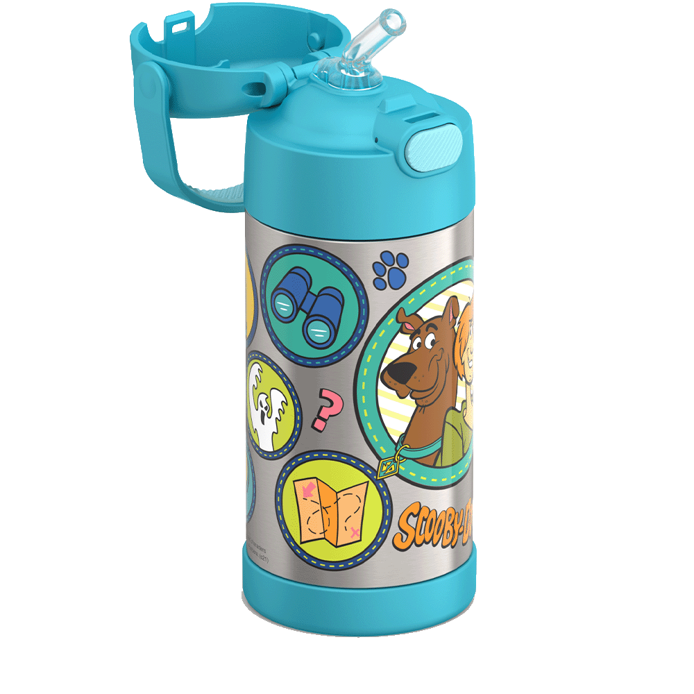 Thermos® 12oz FUNtainer® water bottle in Default Title — close-up of push-button straw lid