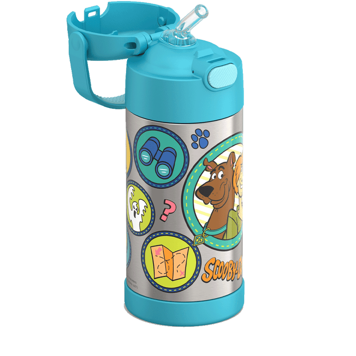 Thermos® 12oz FUNtainer® water bottle in Default Title — close-up of push-button straw lid
