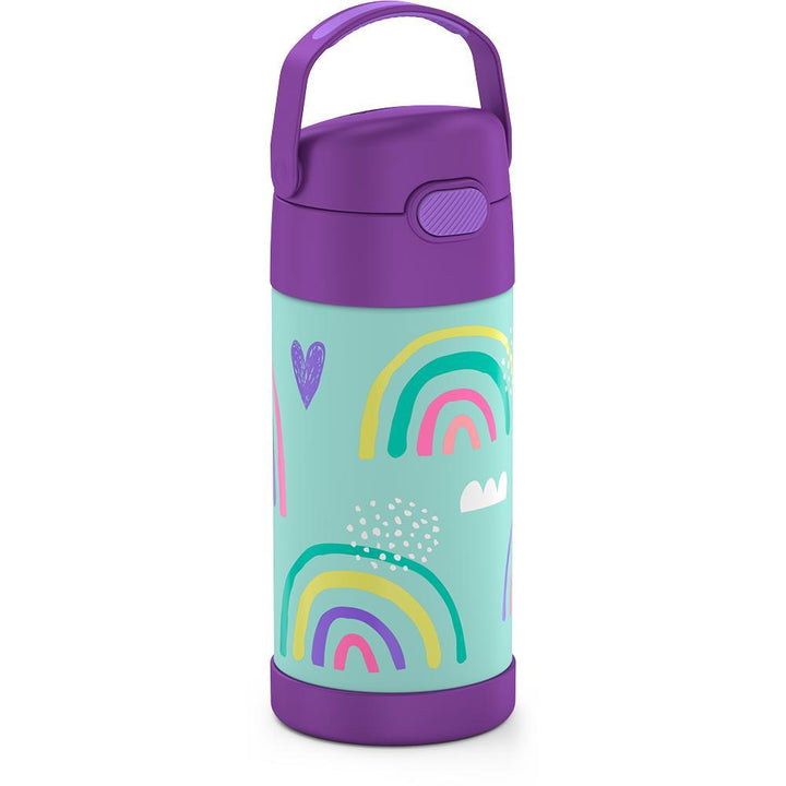 Thermos® 12oz FUNtainer® water bottle in Jungle Kingdom — angled view showing full profile