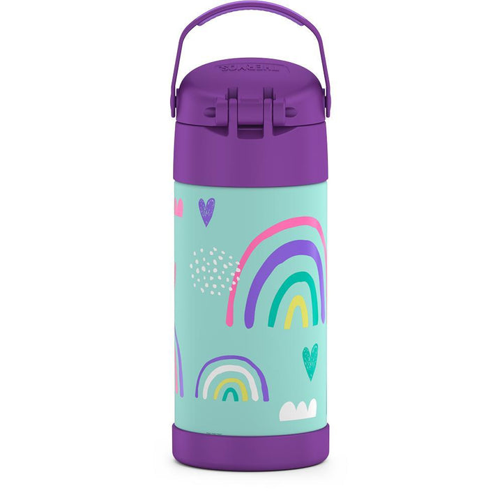 Thermos® 12oz FUNtainer® water bottle in Jungle Kingdom — back view showing handle and base