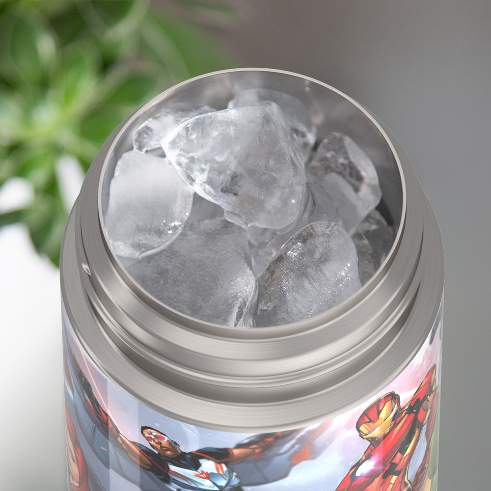 Thermos® 12oz FUNtainer® water bottle in Default Title — shown filled with ice, demonstrating insulation