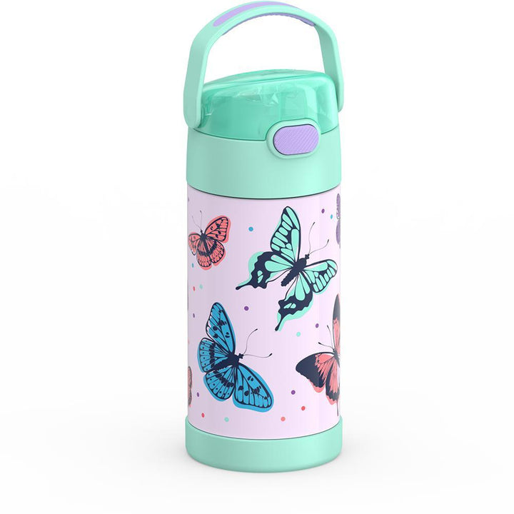 Thermos® 12oz FUNtainer® water bottle in Jungle Kingdom — angled view showing full profile