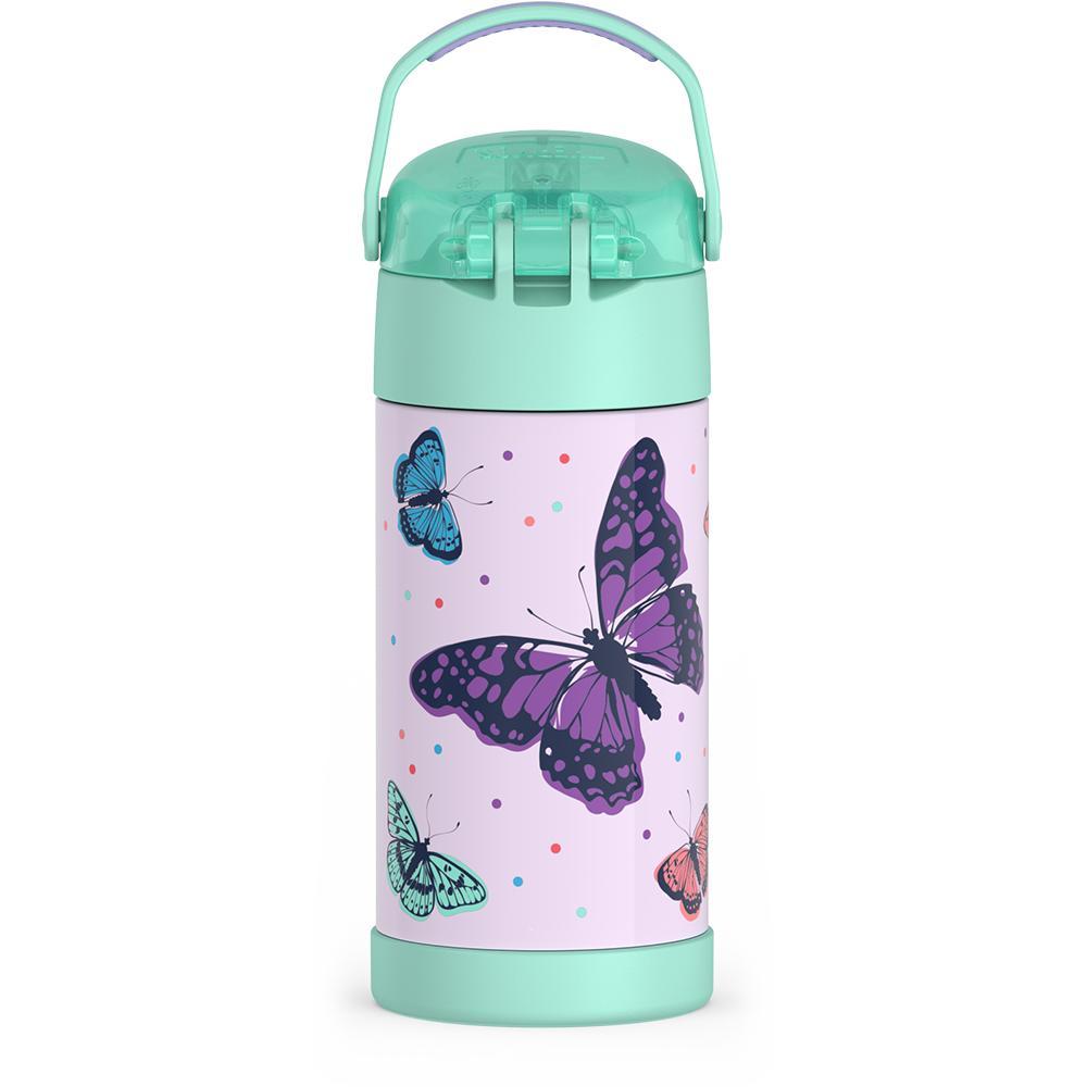 Thermos® 12oz FUNtainer® water bottle in Jungle Kingdom — back view showing handle and base