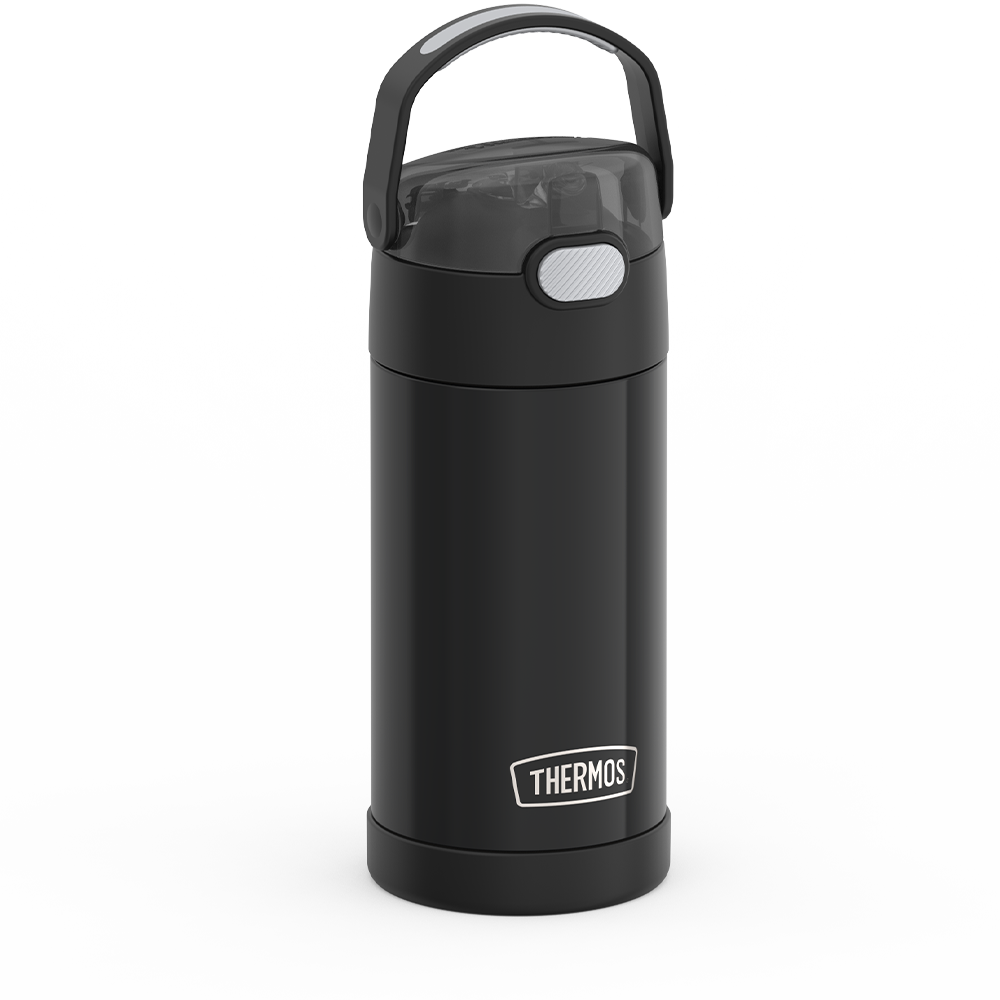 Thermos® 12oz FUNtainer® water bottle in Yellow/Green — angled view showing full profile