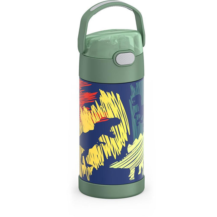 Thermos® 12oz FUNtainer® water bottle in Jungle Kingdom — angled view showing full profile