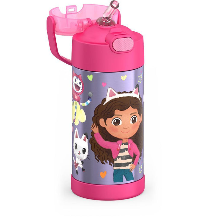 Thermos® 12oz FUNtainer® water bottle in Default Title — close-up of push-button straw lid