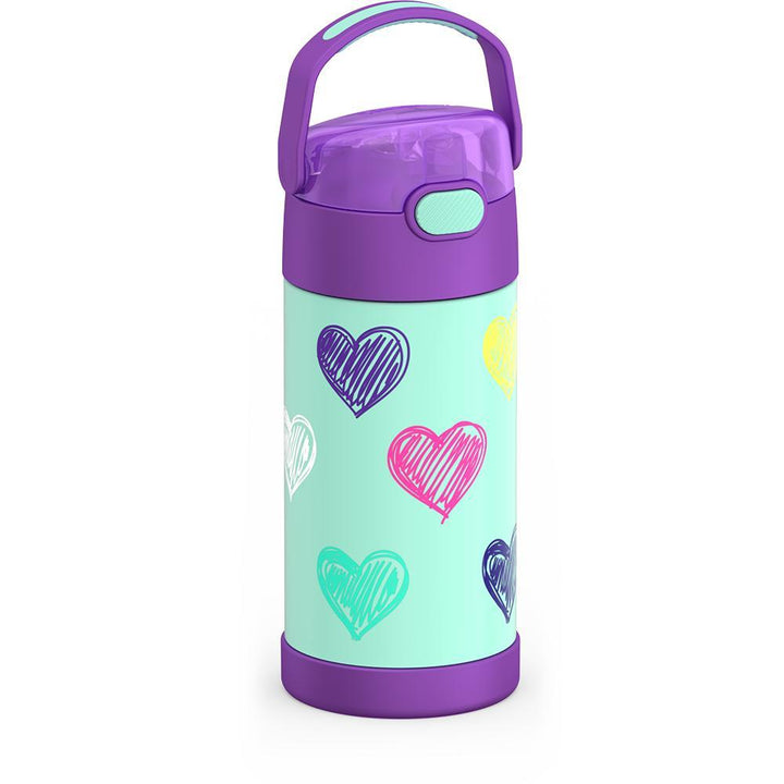 Thermos® 12oz FUNtainer® water bottle in Jungle Kingdom — angled view showing full profile