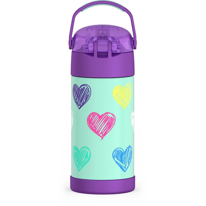 Thermos® 12oz FUNtainer® water bottle in Jungle Kingdom — back view showing handle and base