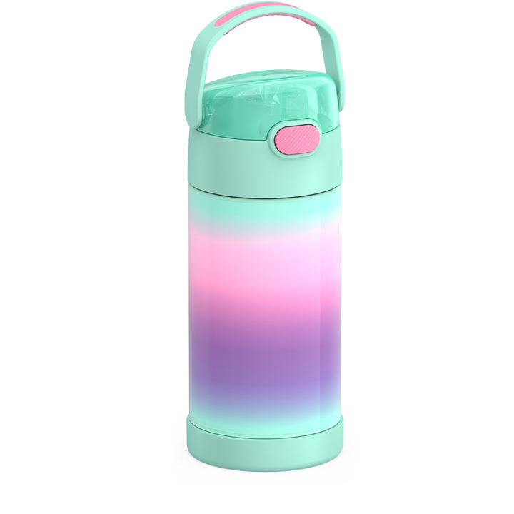 Thermos® 12oz FUNtainer® water bottle in Jungle Kingdom — angled view showing full profile