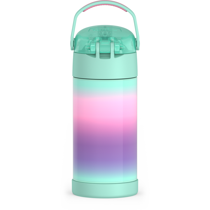 Thermos® 12oz FUNtainer® water bottle in Jungle Kingdom — back view showing handle and base