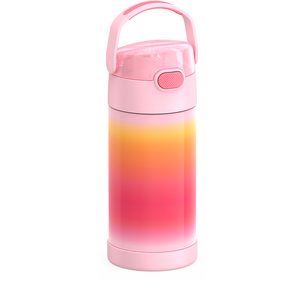 Thermos® 12oz FUNtainer® water bottle in Jungle Kingdom — angled view showing full profile